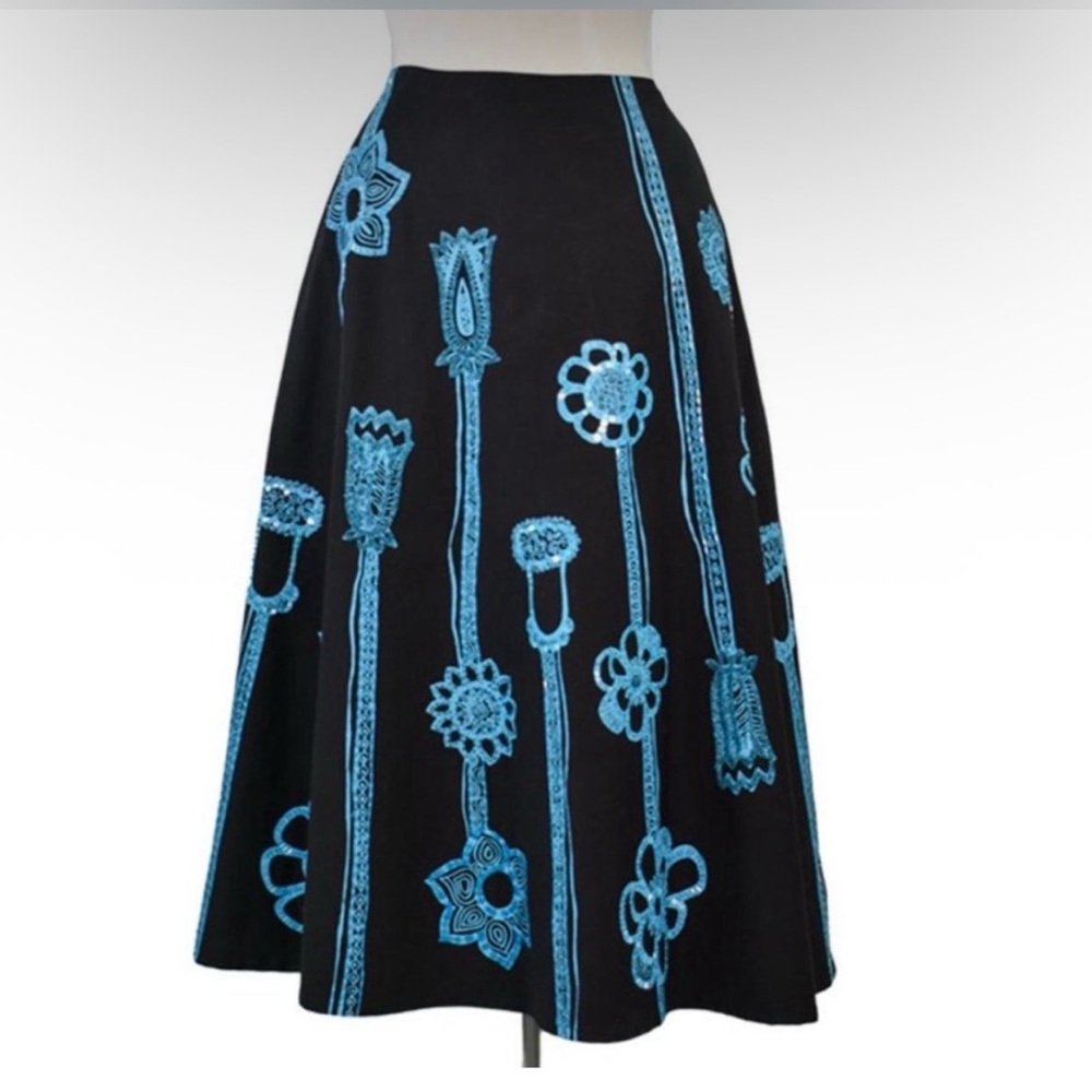 Gracie and Me Black Full Skirt with Turquoise flowers Size 12